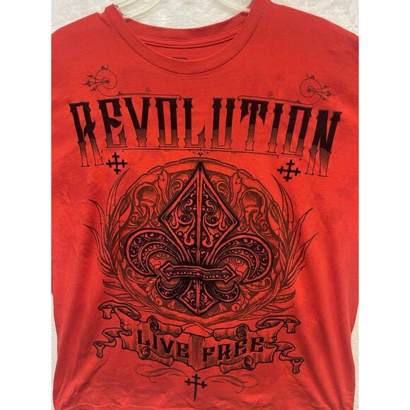 MMA Elite Tshirt Revolution “Live Free” Y2K Goth Sz 2XL Red Fleur De Lis Cross - Picture 14 of 14
